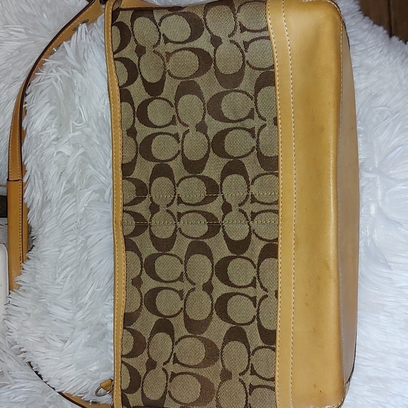 Coach beige & brown signature purse handbag medium size - Picture 5 of 10